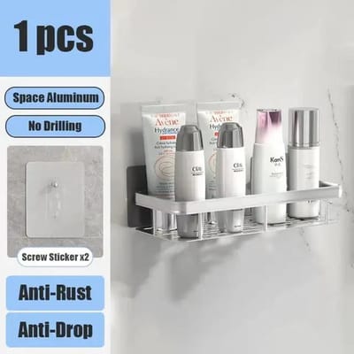 Badkamerplank, geen boor, wandgemonteerde shampoofles, douchehoekrek, toiletrek, aluminium badkamer- en keukenaccessoires white