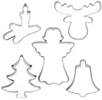 5x Kerstkoekjesuitstekers - Engel, Rendier, Kaars, Bel, Kerstboom