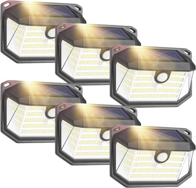 Zonne-energie Buitenlamp met Bewegingsmelder - 230 LEDs, 3 Modi, Waterdicht IP65, Wandlamp voor Tuin en Garage - 6 Stuks