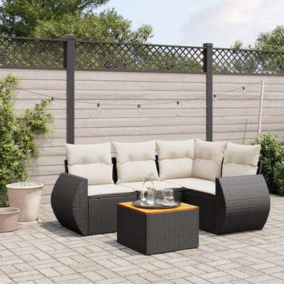 vidaXL - 5-delige - Loungeset - met - kussens - poly - rattan - zwart