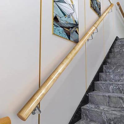 Houten trapleuning - Veiligheidssteun - Trap veilig gebruiken - Massief grenenhout - 280 cm - Houtkleur
