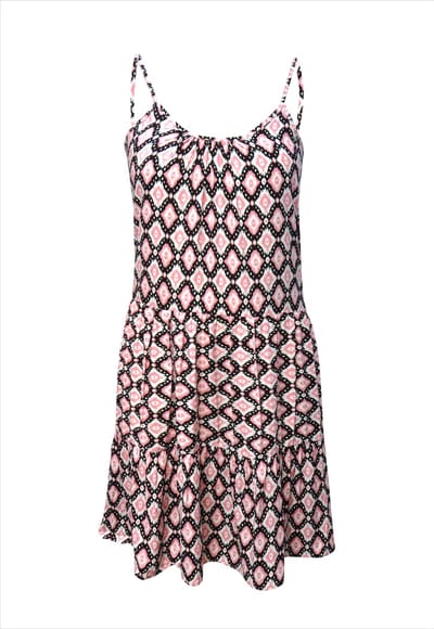 Starry Indigo - Zomerjurken dames- Korte Strandjurken Ibiza stijl | Zwart-Roos | Maat S/36