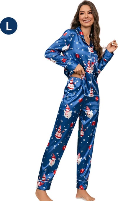 Livano Kerstpyjama - Kerst Pyjama - Christmas - Dames - Vrouwen - Volwassenen - Set - Broek - Shirt - Blauw - Maat L