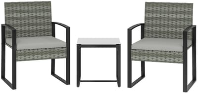 Bistroset - Tuinmeubel 3-delig - Tuinset van Rotan - Balkonset voor 2 Personen - Tuinmeubelset met 2 Stoelen + Tafel + Afneembare Kussens - Zitgroep - Meubel - Loungeset - Meubelsets - voor Tuin, Balkon, Terras - Lichtgrijs