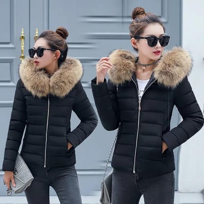 Winter Down Jas Dames Jas Capuchon Parka Warme Grote Bont Winterjas Dames Gewatteerde Dames Donsjas L zwart