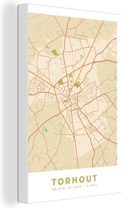 Canvas Schilderij Plattegrond - Stadskaart - Kaart - Torhout - België - 20x30 cm - Wanddecoratie