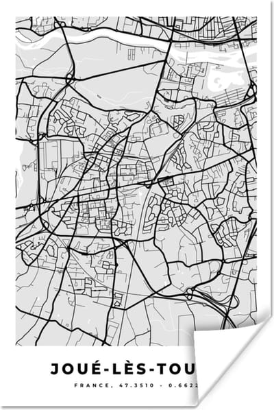 Poster Kaart – Stadskaart – Joué-lès-Tours - Plattegrond – Frankrijk - 120x180 cm XXL