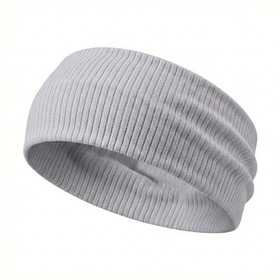 Grijze brede elastische haarband voor dames – rekbare geribde hoofdband – stijlvol en comfortabel haaraccessoire