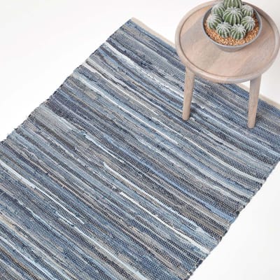 Homescapes Denim patchwork vloerkleed blauw gestreept, 120x180 cm – handgeweven vloerkleed van gerecycled denim