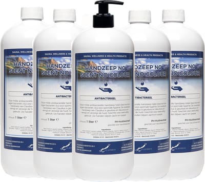 Handzeep No Scent, No Colour 1 liter - met gratis pomp - set van 5 stuks - Voordeelverpakking