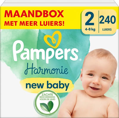 Pampers Harmonie Luiers - Maat 2 (4-8kg) - 240 Luiers - Maandbox