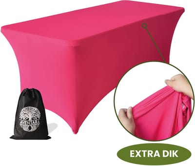 Tafelhoes Roze – 180-183 x 75 x 75 cm - 2 Jaar Garantie - Extra Dik – Luxe Stretch Hoes Voor Klaptafel, Buffettafel, Partytafel, Tuin- & Campingtafel – Kras- en Kreukvrije Tafel Hoes Rok met Opbergtas