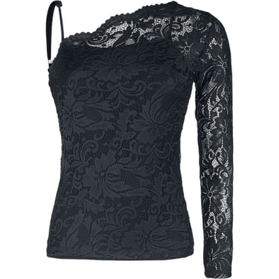 Black Premium by EMP Shirt met lange mouwen - One-Shoulder-Shirt aus Spitze - S tot XXL - voor Vrouwen - zwart