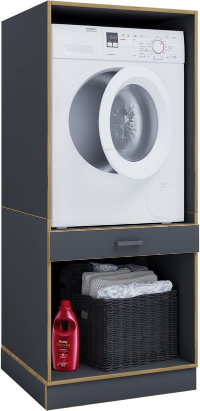 VCM Waschmaschinenschrank mit Unterschrank, Waschmaschinenumbau mit Stauraum hinter zwei Drehtüren und einer Schublade, Maße: Überbauschrank H. 162 x B. 67 x T. 68 cm, Rislo OP XL