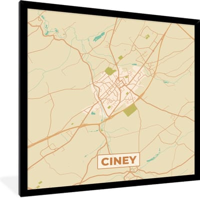 Fotolijst incl. Poster - Plattegrond - Kaart - Stadskaart - Ciney - België - Vintage - 40x40 cm - Posterlijst