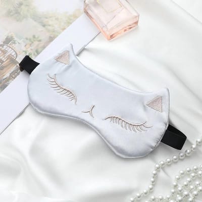 Premium Zijden Slaapmasker - 100% Moerbeizijde - Kat Slaapmasker - Zilver