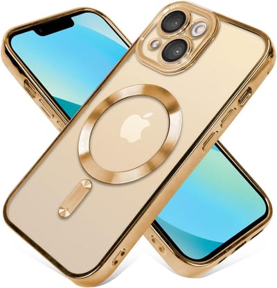 Telefoonhoesje Geschikt voor iPhone 13 – Siliconen Hoes met Chroom – Compatibel met MagSafe – Geïntegreerde Camerabescherming – Goud – FuturiQ