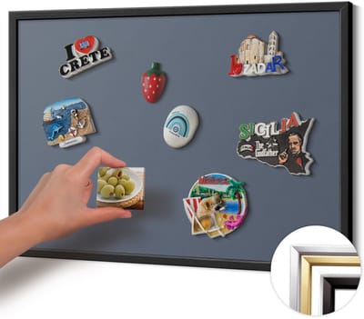 Wallfluent - Grijs Magnetisch Bord in Verschillende Kleuren - 60 cm x 40 cm - Magneetbord met Zwarte Frame - Koele grijze kleur - Magnetisch Bord voor Thuis en Kantoor - Magnetisch Bord voor Magneten - Magneetbord voor Herinneringen