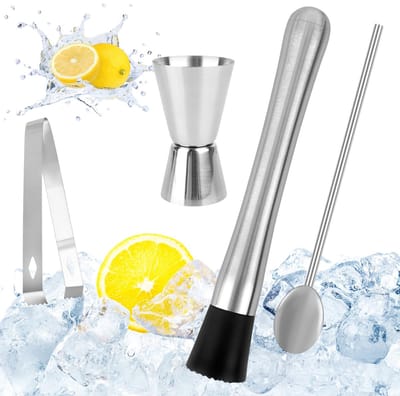 Dailygoods- Cocktailstamper van roestvrij staal - Cocktailset - Maatbeker - IJscrusher - Baraccessoires - Perfect cadeau voor mixologen
