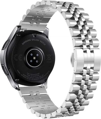 By Qubix - Stalen band 20mm - Zilver - Geschikt voor Samsung Galaxy Watch 7 (40 & 44mm) - Galaxy Watch FE - Galaxy Watch 6 - Galaxy Watch 6 Pro - Galaxy Watch 5 - 5 Pro - Galaxy Watch 4 - 4 Classic - Active 2 - Watch 3 (41mm)