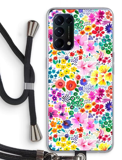 Case Company® - Hoesje met koord geschikt voor Oppo Find X3 Lite hoesje met Koord - Little Flowers - Telefoonhoesje met Zwart Koord - Bescherming aan alle Kanten en Over de Schermrand