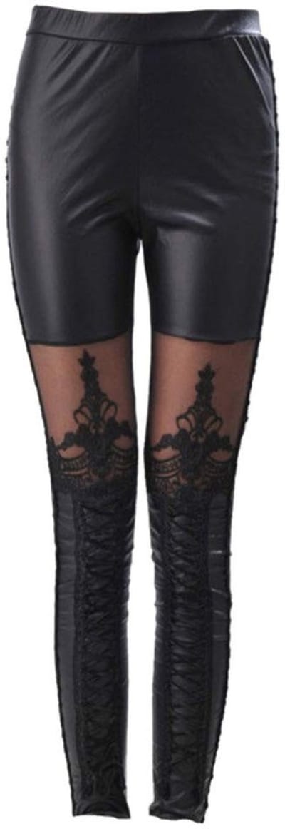 Dailygoods - Gothic punkbroek - Buisbroek - Hoog getailleerd - Zwart - Leren leggings - Comfortabel en flexibel - Geschikt voor dames - Zwart