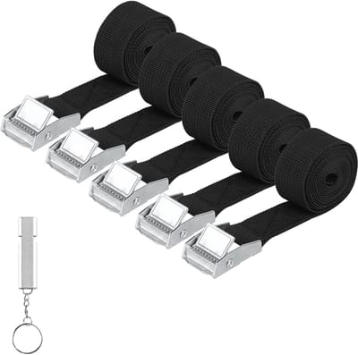 Spanbanden Kort Bindriemen Zwart, 25mm x 1.5m Spanbanden Fietsdrager, Bindriem Veiligheidsriemen, Verstelbare Spanbanden met Ratel voor Fiets Motorfiets Auto Bagage Camping, Met Fluitje