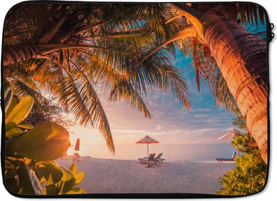 Laptophoes 14 inch - Parasol - Stoelen - Strand - Laptop sleeve - Binnenmaat 33x23 cm - Zwarte achterkant