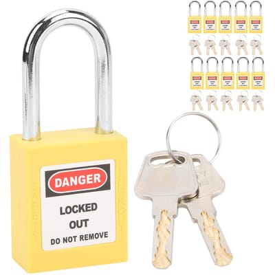 10 Ensembles Cadenas de Consignation 38mm Nylon Ingénierie Industrielle Isolation pour Chimie Électricité jaune