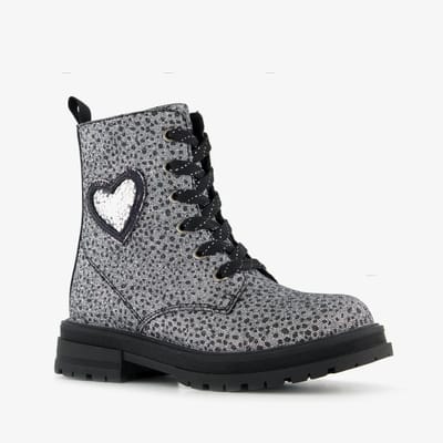 Blue Box meisjes veterboots met hartje zilver - Maat 36