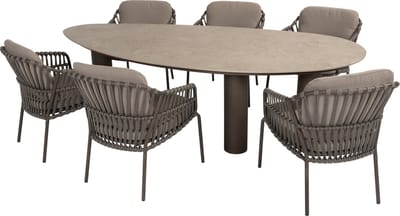 Arizona Capalbio dining tuinset 240x130xH75 cm 7 delig pebble keramiek terre 4 Seasons Outdoor