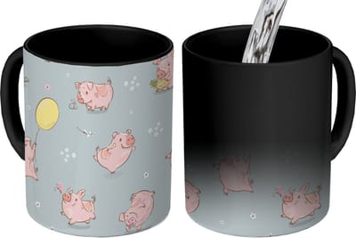 Magische Mok - Foto op Warmte Mokken - Koffiemok - Patronen - Varkens - Ballonnen - Magic Mok - Beker - 350 ML - Theemok