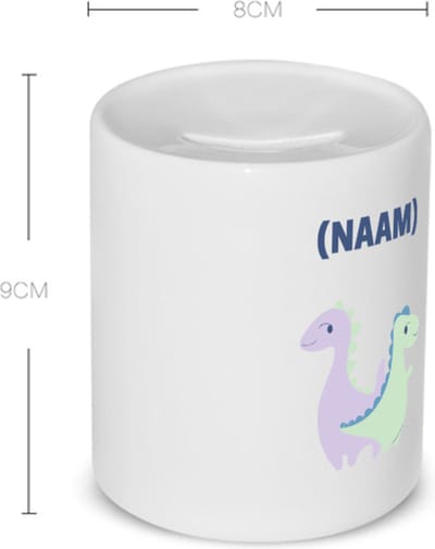 Akyol - 2 dino's met eigen naam Spaarpot - Dinosaurus - kinderen/dino liefhebber - verjaardagscadeau - cadeau - kado - geschenk - verjaardag - 350 ML inhoud