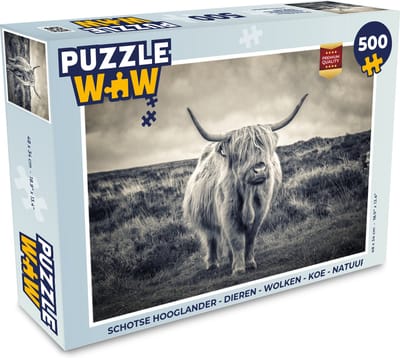 Puzzel Schotse hooglander - Dieren - Wolken - Koe - Natuur - Legpuzzel - Puzzel 500 stukjes