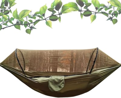 Campinghangmat - Outdoor hangmat - Ontspannen in natuur - Geïntegreerd muggennet - 300 kg capaciteit - Legergroen