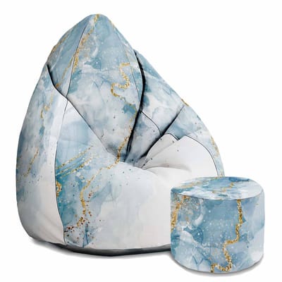 DreamRoots Oxford Zitzak voor Volwassenen – Luxe Beanbag met Voetsteun en Afneembare Hoes – Inclusief Vulling – 80x80x120 cm - Blue Elegant Marmur