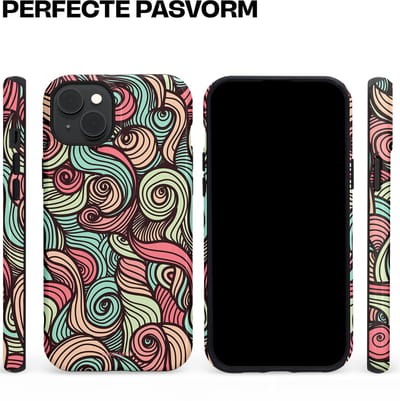 Casetastic hoesje geschikt voor Apple iPhone 15 Plus - MagSafe - Dubbellaagse bescherming - Pastel Swirl Vibes - Fashion Case - Taupe Donkergrijs Saliegroen Grijs
