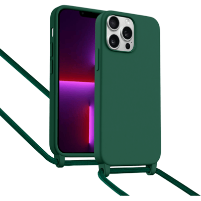 ShieldCase Hoesje met telefoonkoord (donkergroen) geschikt voor iPhone 13 Pro - Case met nekkoord - Slanke cover voor extra bescherming