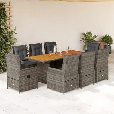 vidaXL - 9-delige - Tuinset - met - kussens - poly - rattan - grijs