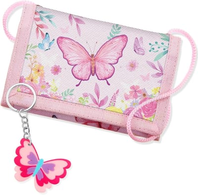 Chest Bag voor Kinderen, Drievoudig Vouwportemonnee met Sleutelhanger, Handtas voor Jongens en Meisjes, Roze, Ideaal Cadeau voor Kinderen, One Size
