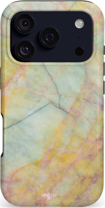 Casetastic hoesje geschikt voor Apple iPhone 17 Pro - MagSafe - Dubbellaagse bescherming - Zomer Marmer - Fashion Case - Mintgroen Geel