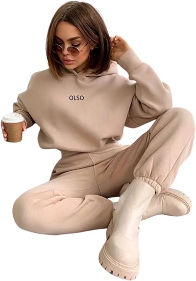 Livano Joggingpak Dames - Huispak - Trainingspak - Volwassenen - Capuchon - Jogging Pak - Joggingbroeken - Broek - Hoodie - Beige - Maat S