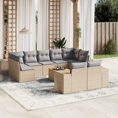 vidaXL - 10-delige - Loungeset - met - kussens - poly - rattan - beige