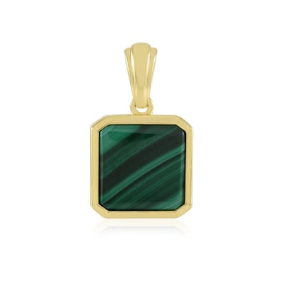 Cavill - Zilveren hanger met 6,029 ct Malachiet uit DR Congo - 925 Sterling Zilver Verguld - Antieke kussenslijpvorm - Elegant groen sieraad