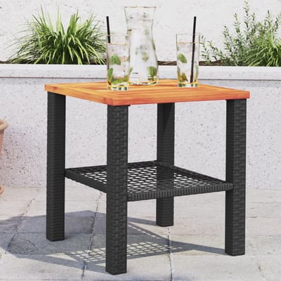 vidaXL - Tuintafel - 40x40x42 - cm - poly - rattan - en - acaciahout - zwart
