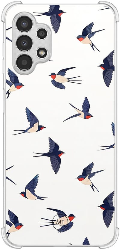 Hoesje (shockproof) geschikt voor Samsung Galaxy A13 4G - Birdies - Extra sterke case - TPU/polycarbonaat - Print - Blauw, Transparant