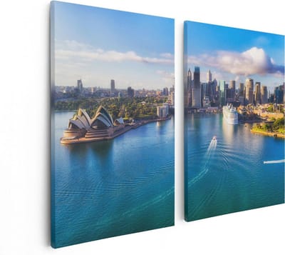 Artaza Canvas Schilderij Tweeluik Sydney Stad bij de Haven - 80x60 - Foto Op Canvas - Canvas Print