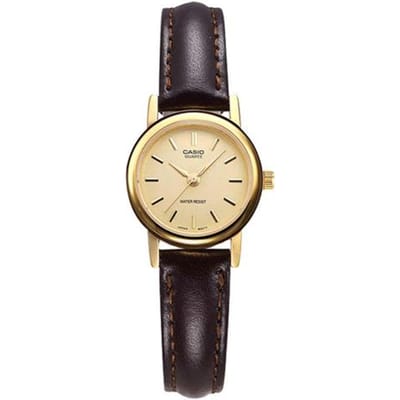 Casio STANDARD serie, compact retro leren band, kwartsuurwerk, leren band, Japans en Koreaans horloge, dameshorloge, goudkleurige wijzerplaat LTP-1095Q-9A goud