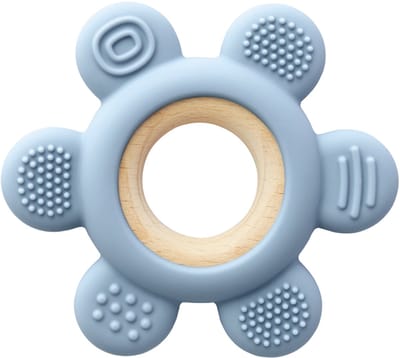 Bijtring van siliconen & hout ( Wolkenblauw)