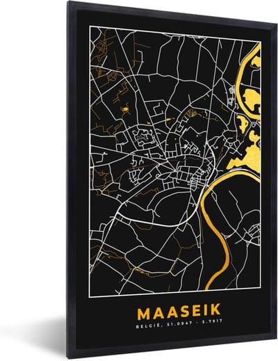 Fotolijst incl. Poster - Kaart - Plattegrond - Maaseik - Goud - Stadskaart - 40x60 cm - Posterlijst